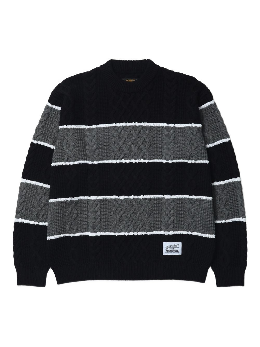 striped cable-knit sweater