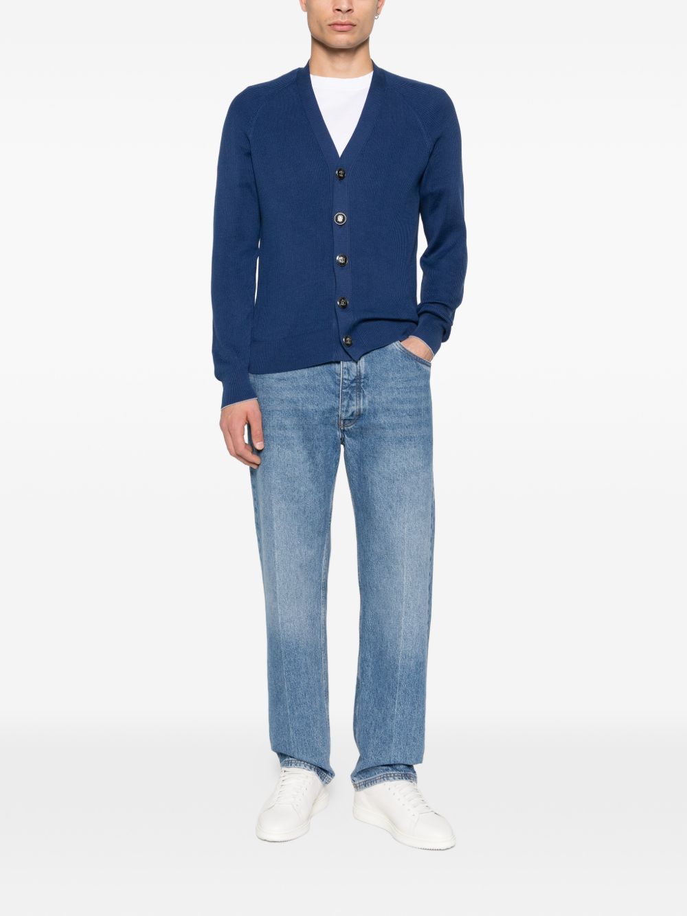 buttoned V-neck sweater