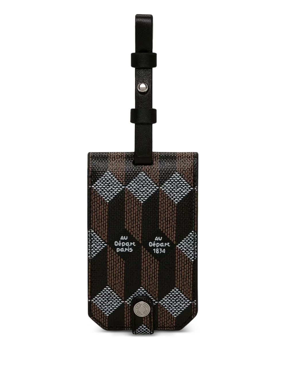 geometric print leather luggage tag