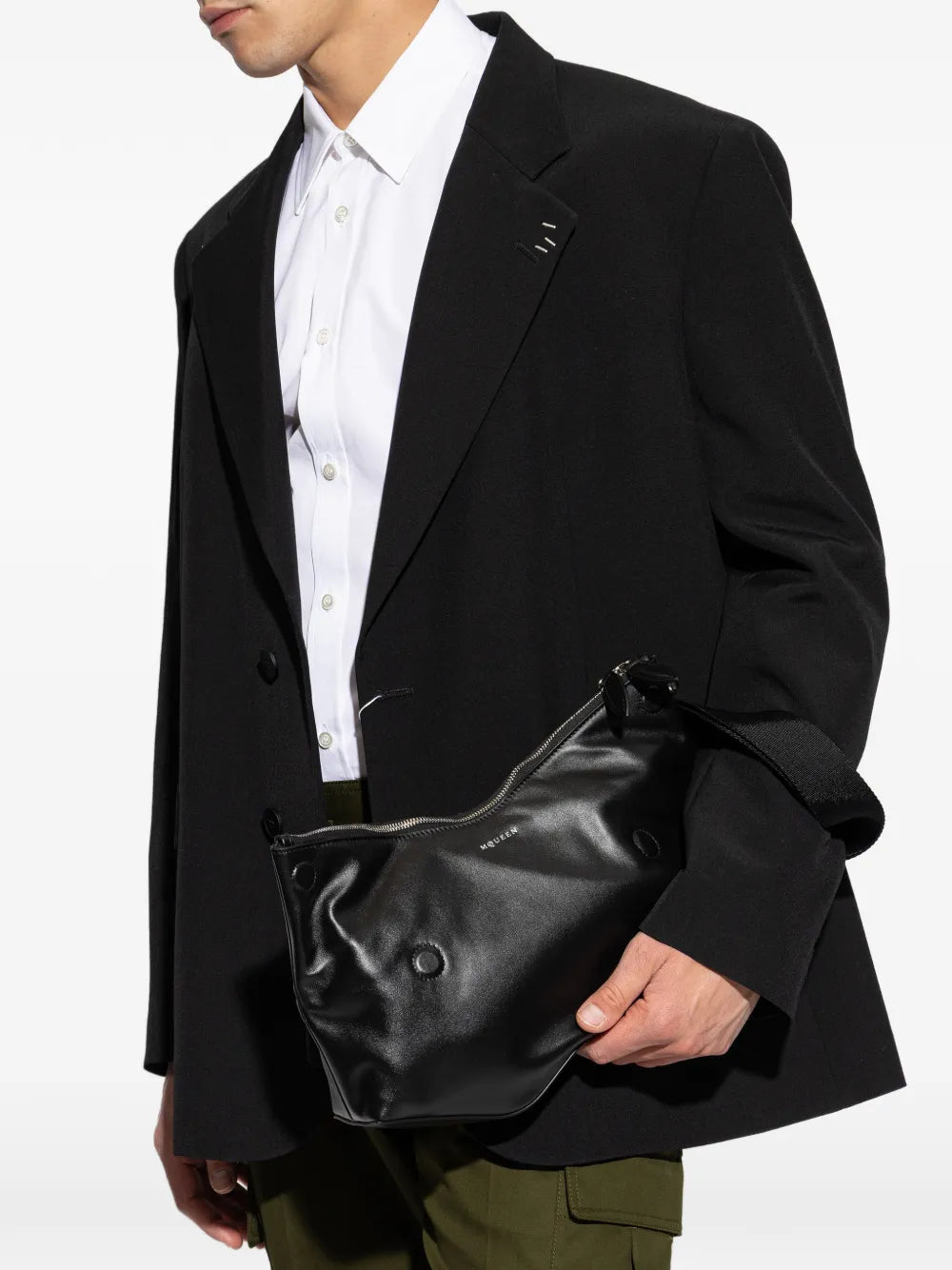 zipped leather clutch bag