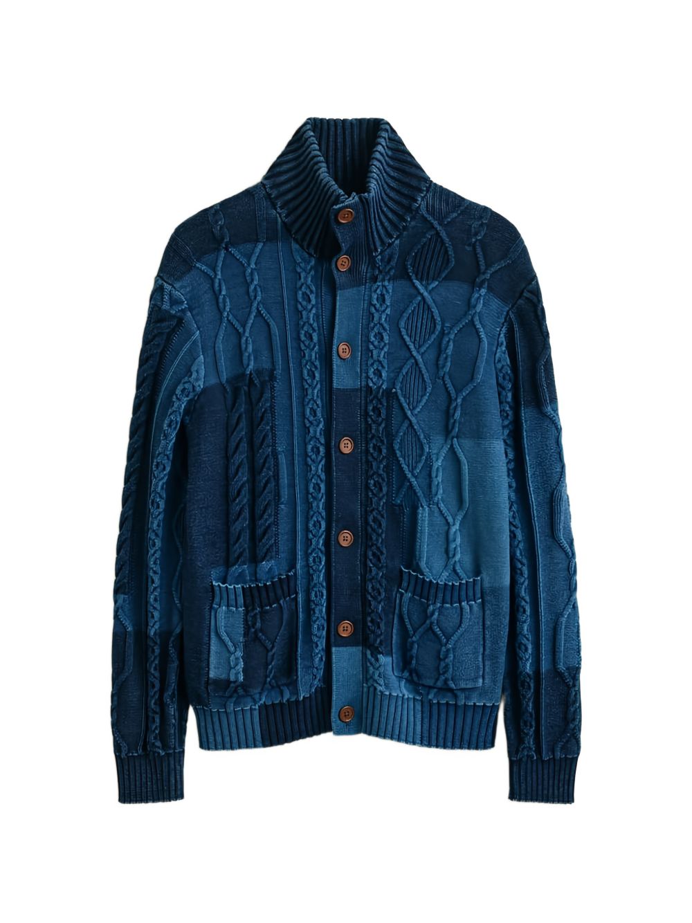 cable-knit patchwork cardigan