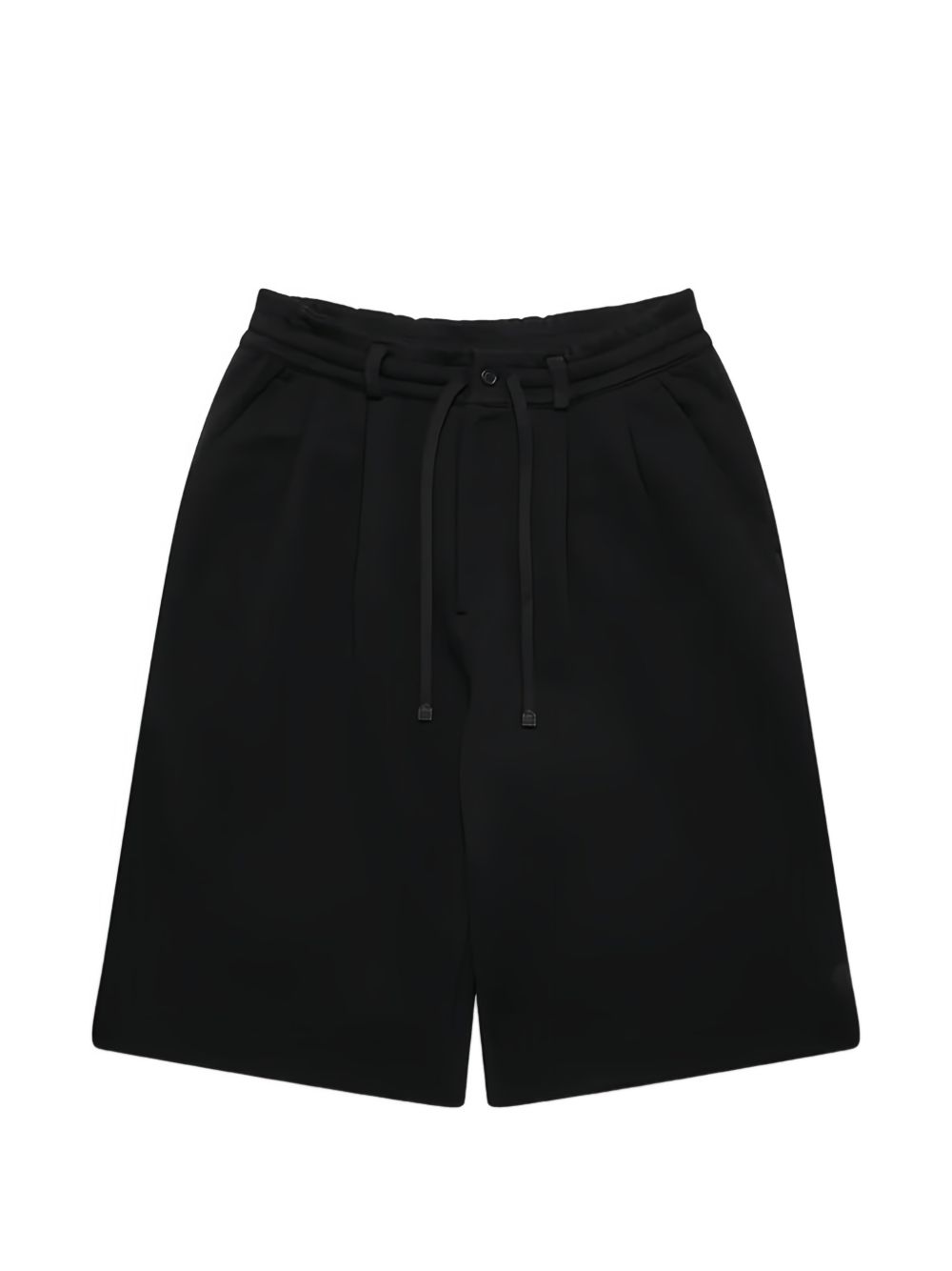 drawstring-detail pleated cotton shorts