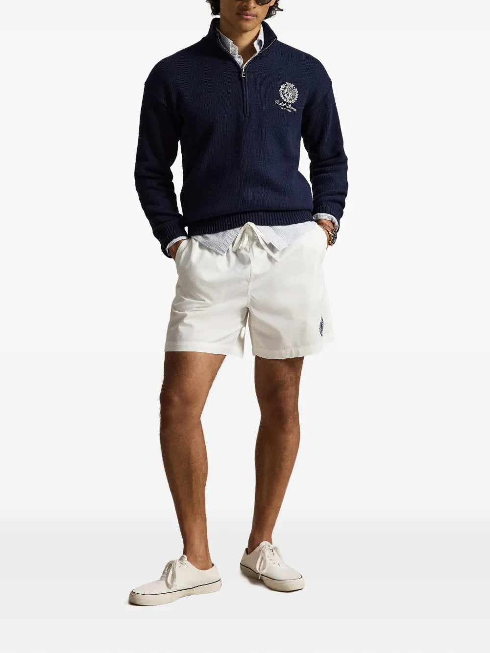 Wimbledon embroidered-logo quarter-zip sweater