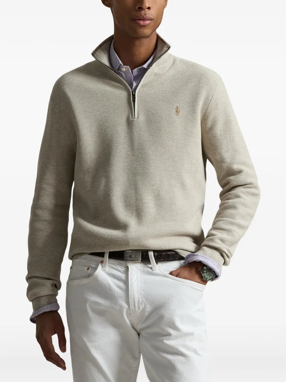 mesh-knit quarter-zip sweater