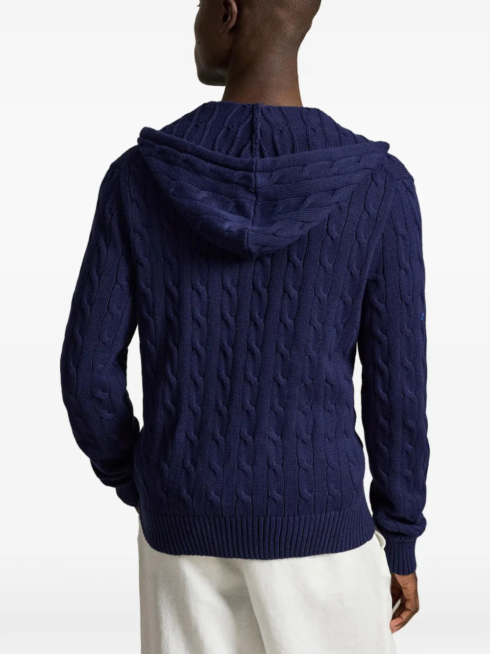 cable-knit zip-up hooded cardigan