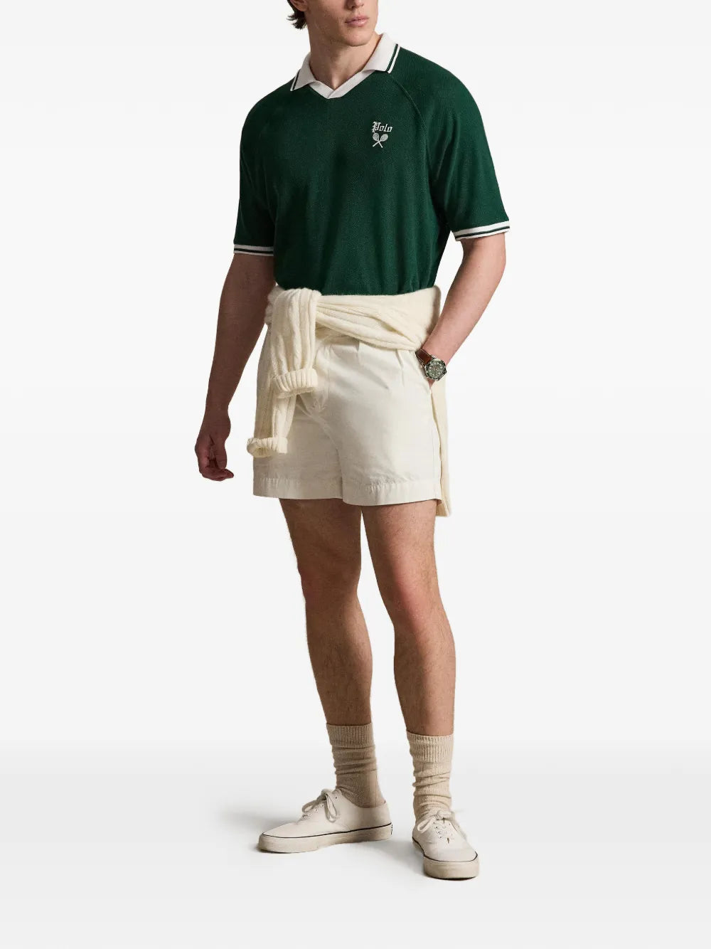 logo-embroidered johnny-collar T-shirt