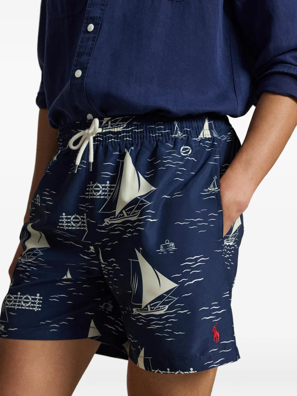 sailboat-print swim trunks