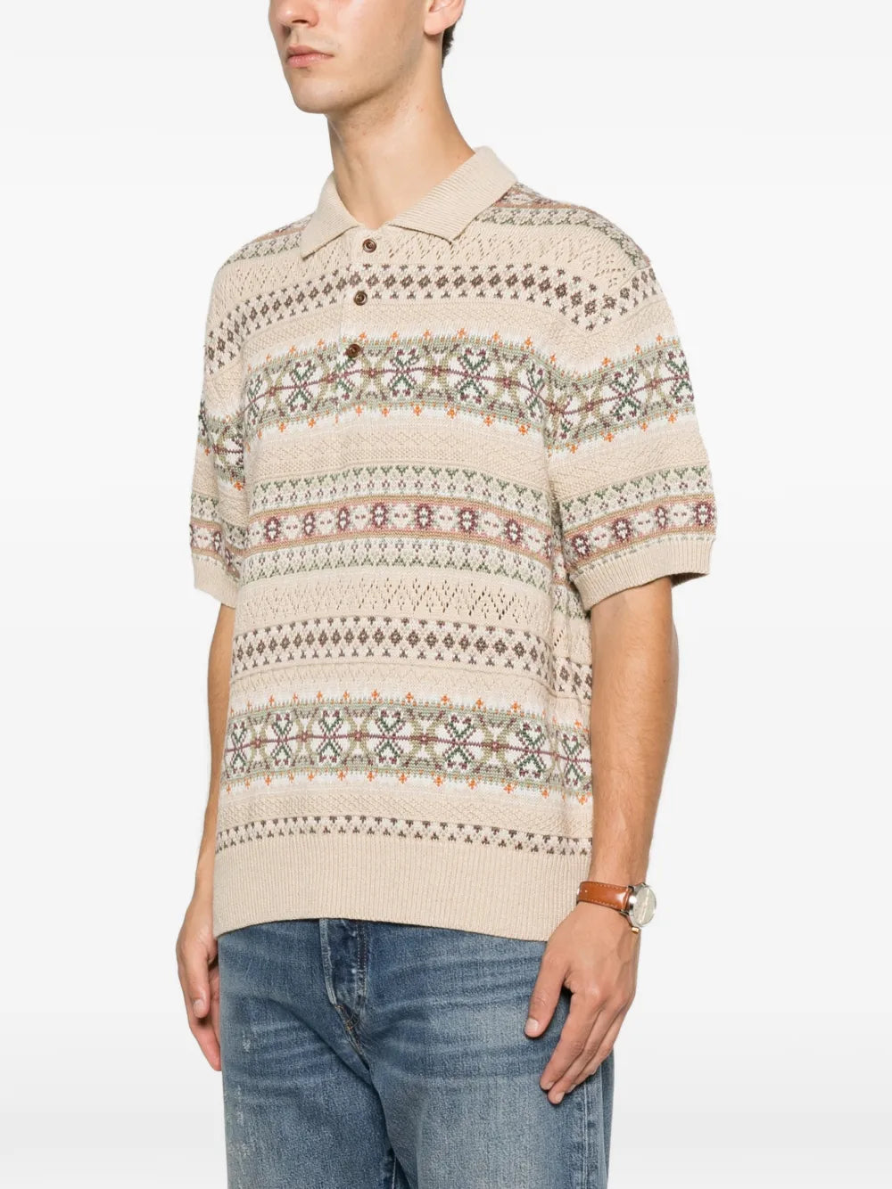 Fair Isle short-sleeve polo shirt