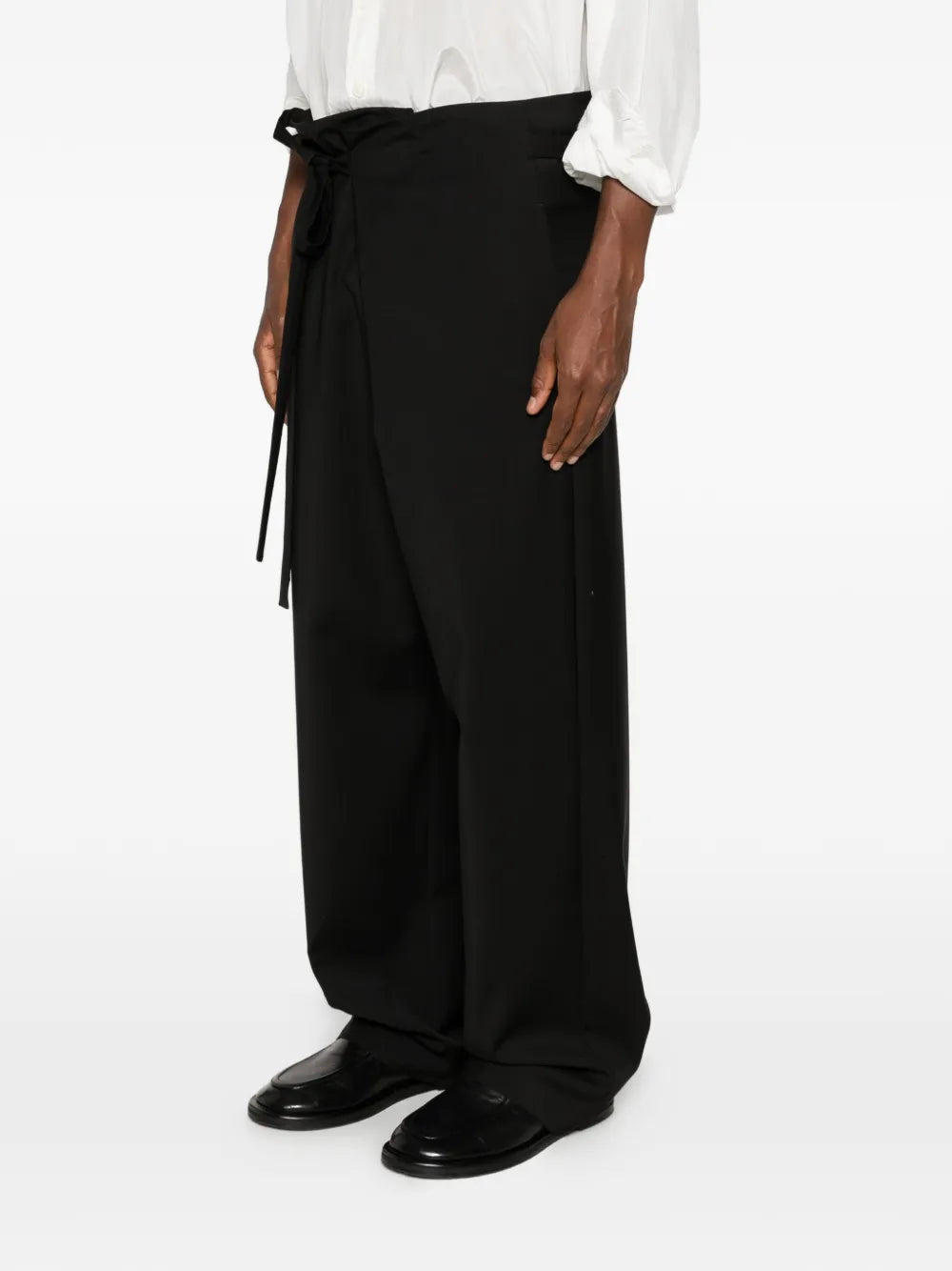 wrap-design tie-waist trousers