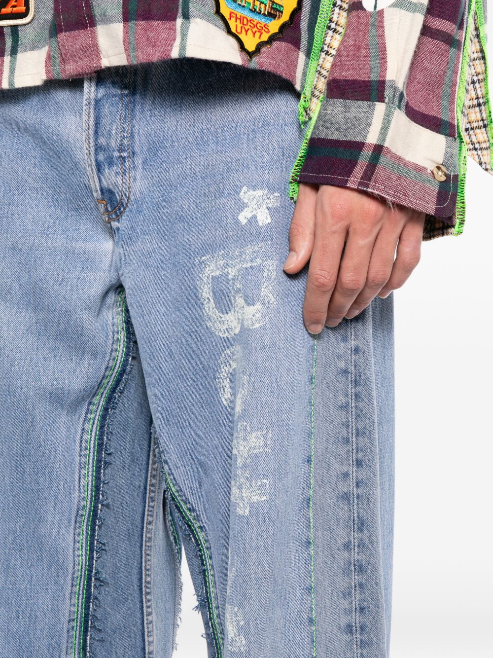 logo-print panelled jeans