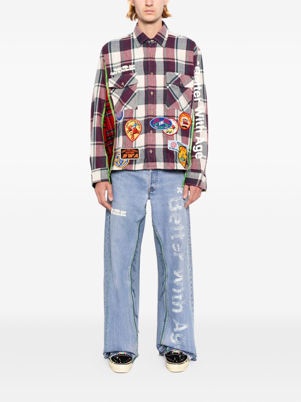 logo-print panelled jeans