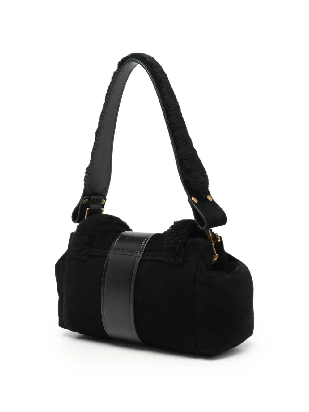 buckle-detail shearling-trim shoulder bag