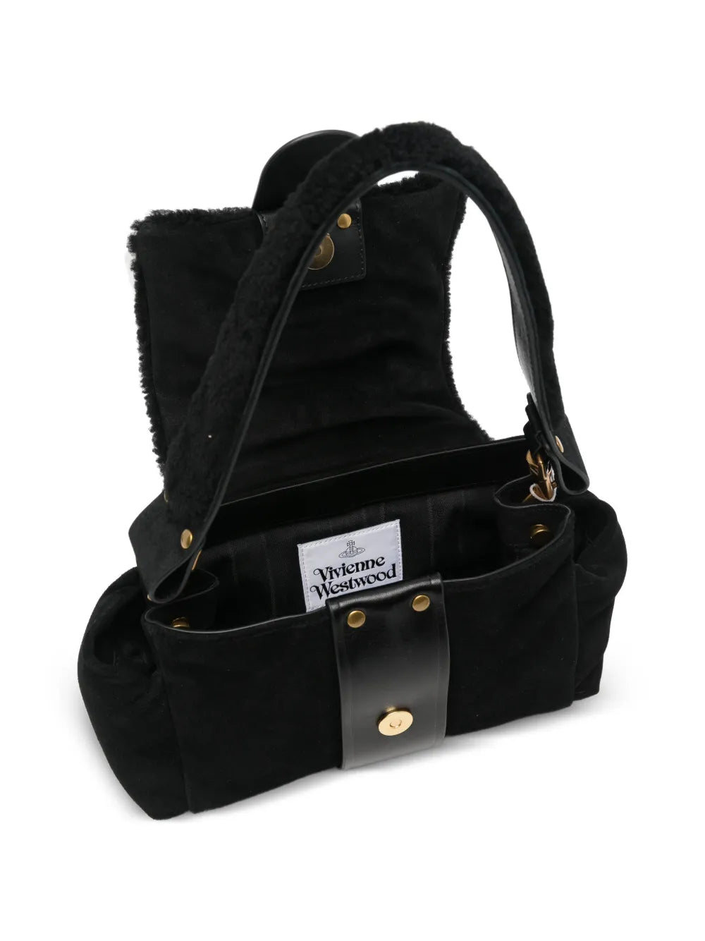 buckle-detail shearling-trim shoulder bag