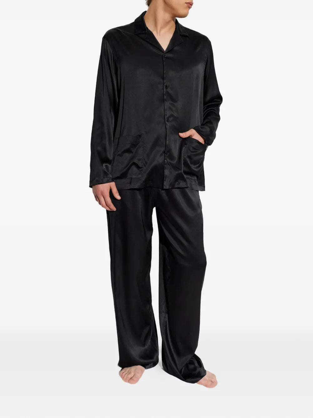 Satin-Finish Patch-Pocket Pajama Shirt
