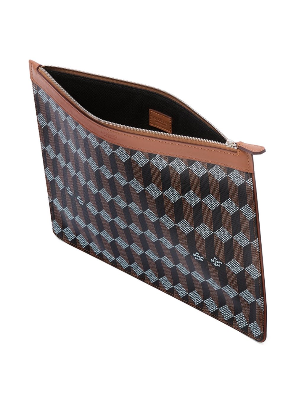 geometric-print leather-trim clutch bag