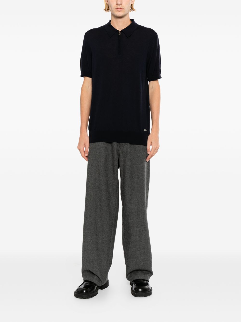 zip-fastening short-sleeve polo shirt