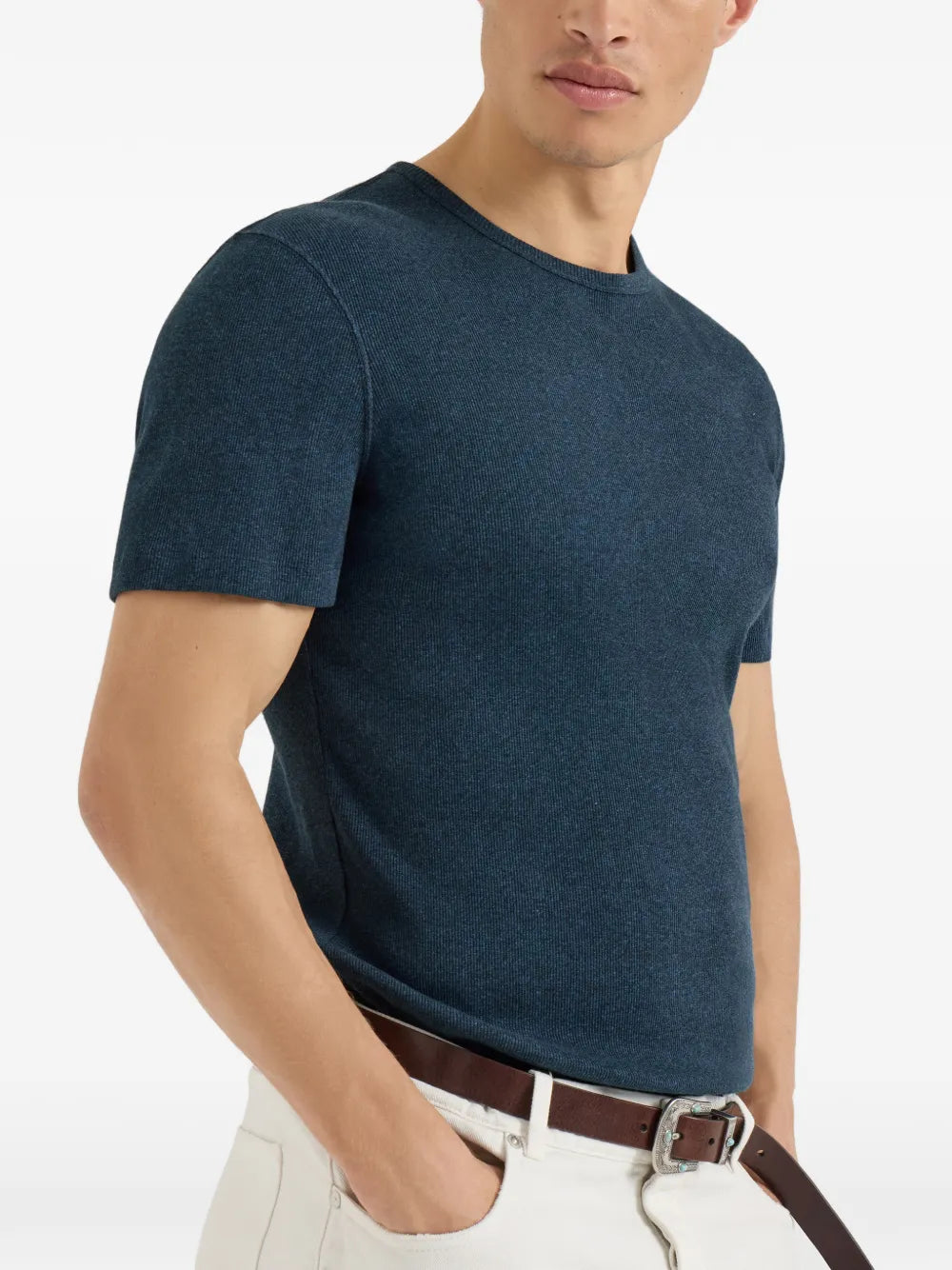 denim-effect ribbed cotton jersey crew-neck T-shirt