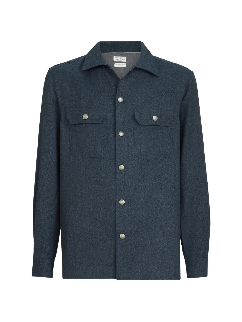virgin-wool flannel overshirt with spread-collar and chest-pockets
