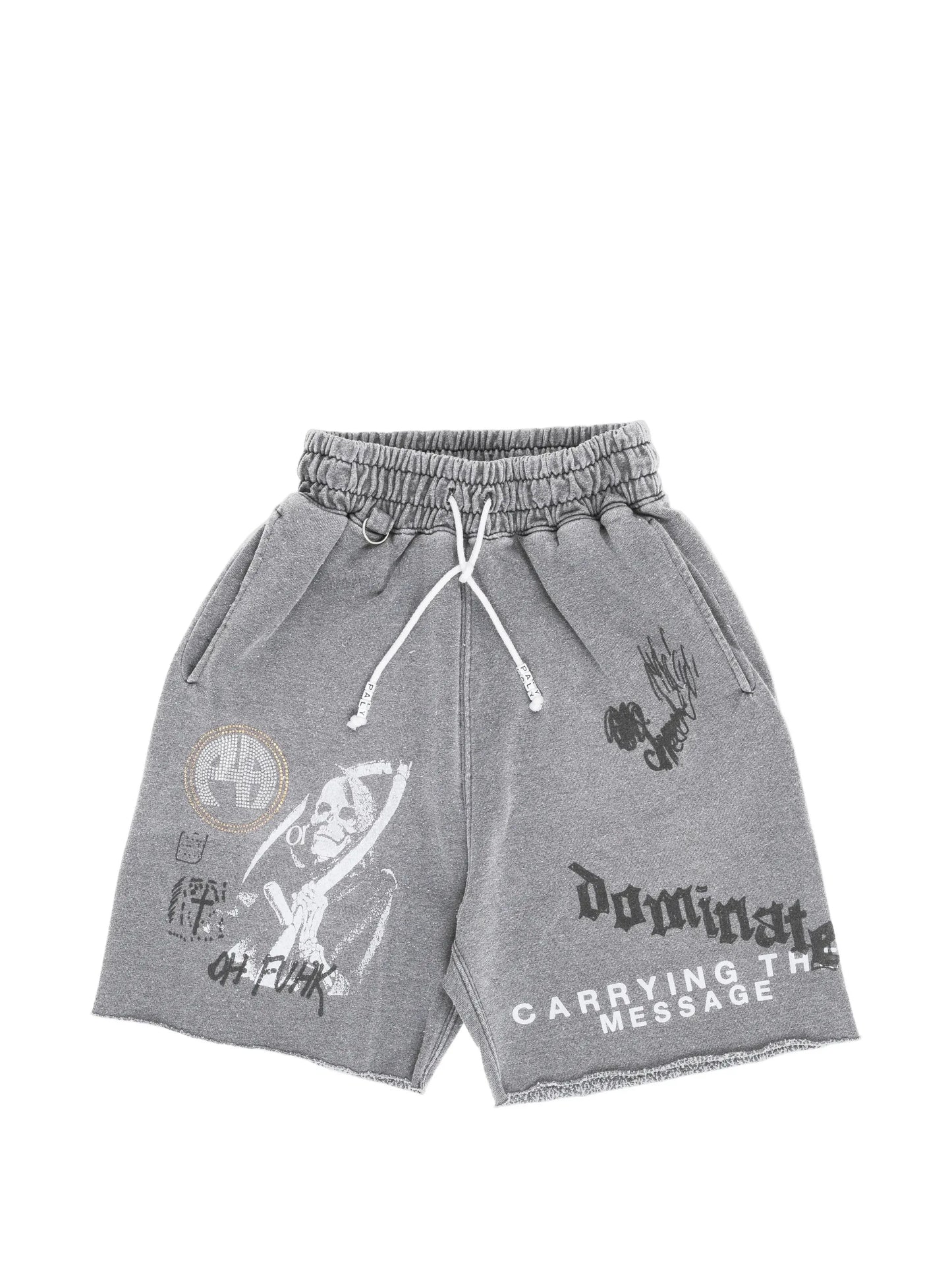 Graphic-Print Raw-Edge Shorts
