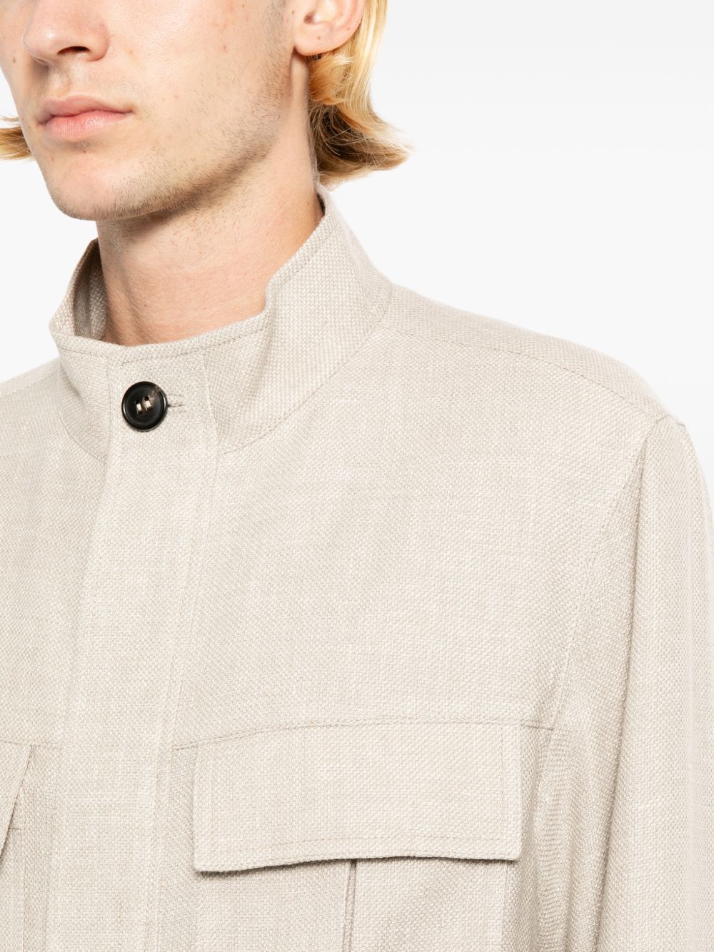 stand-collar flap-pocket jacket