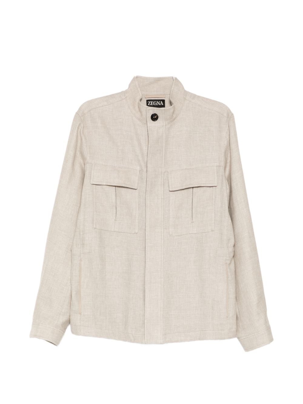 stand-collar flap-pocket jacket