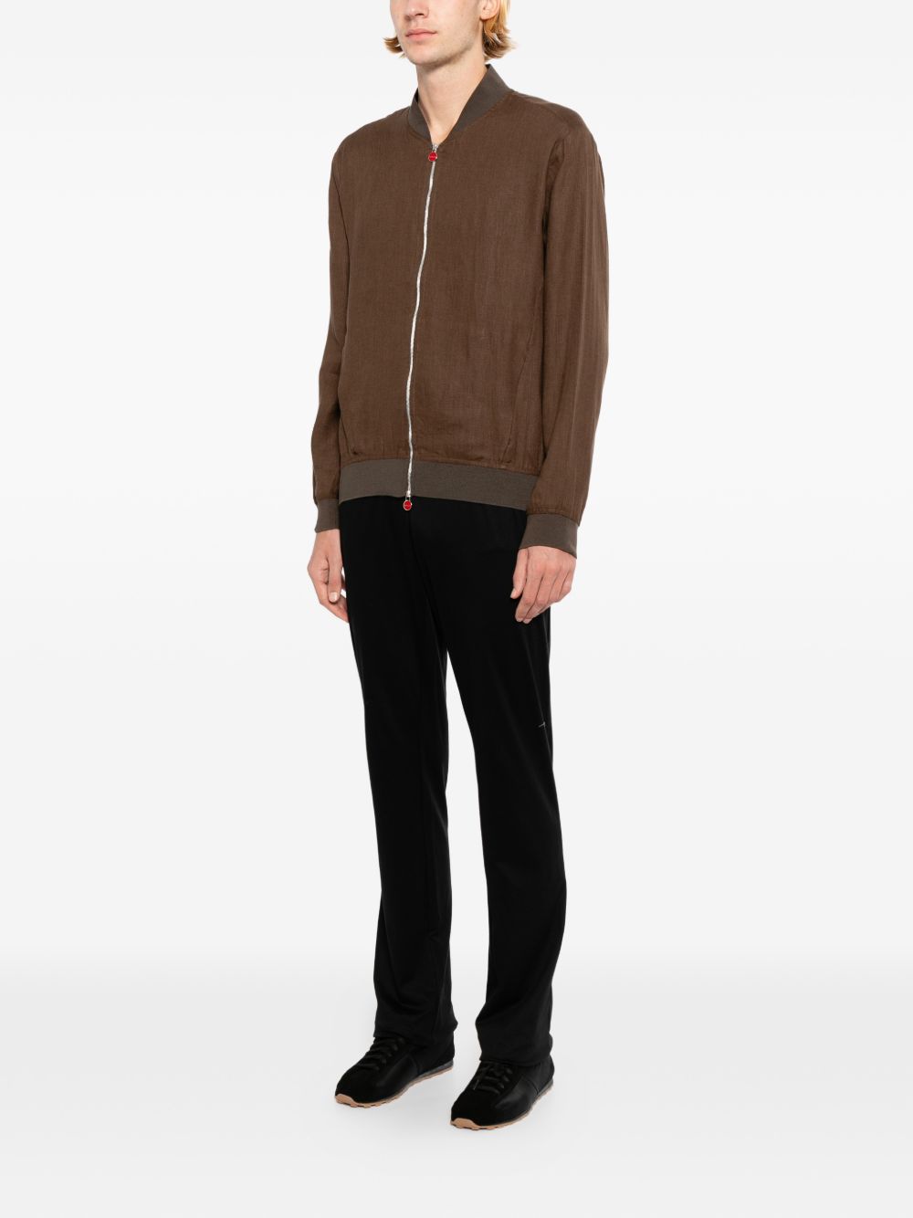 linen ribbed-trim zip jacket