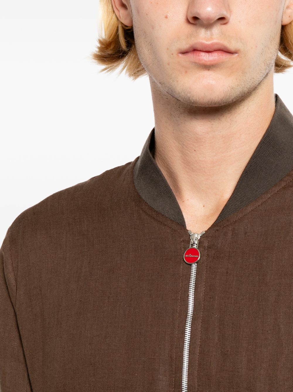 linen ribbed-trim zip jacket