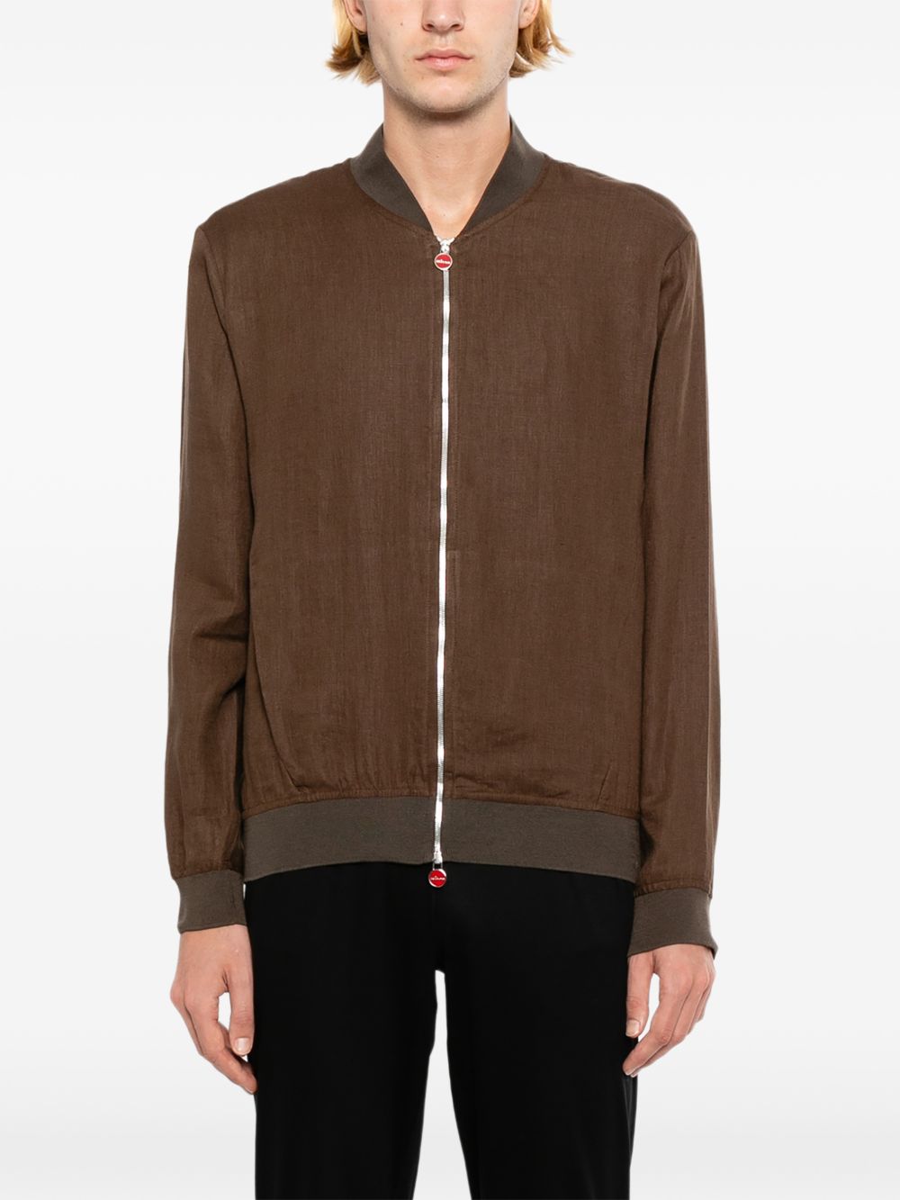 linen ribbed-trim zip jacket