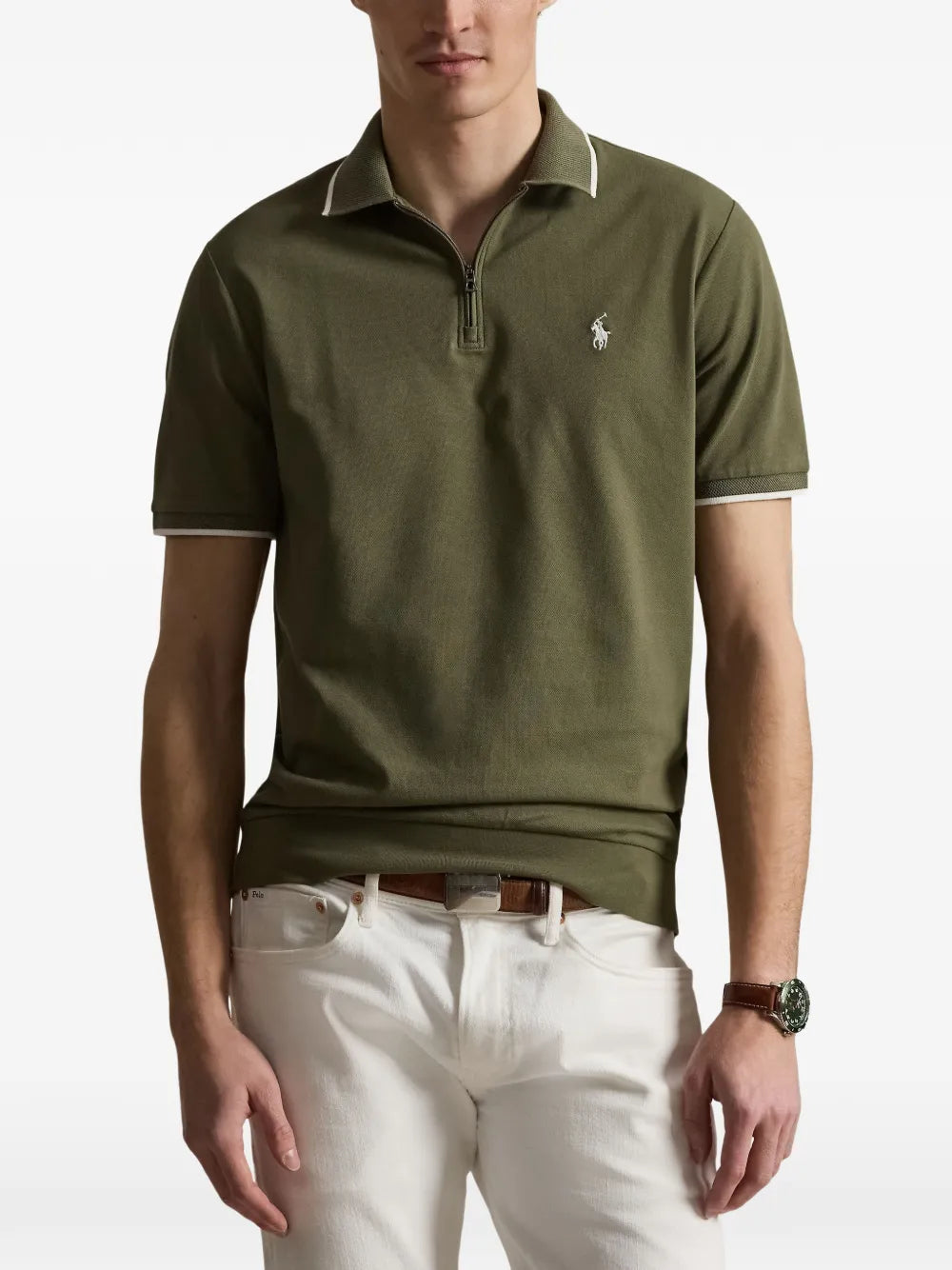logo-embroidered zip-up polo shirt
