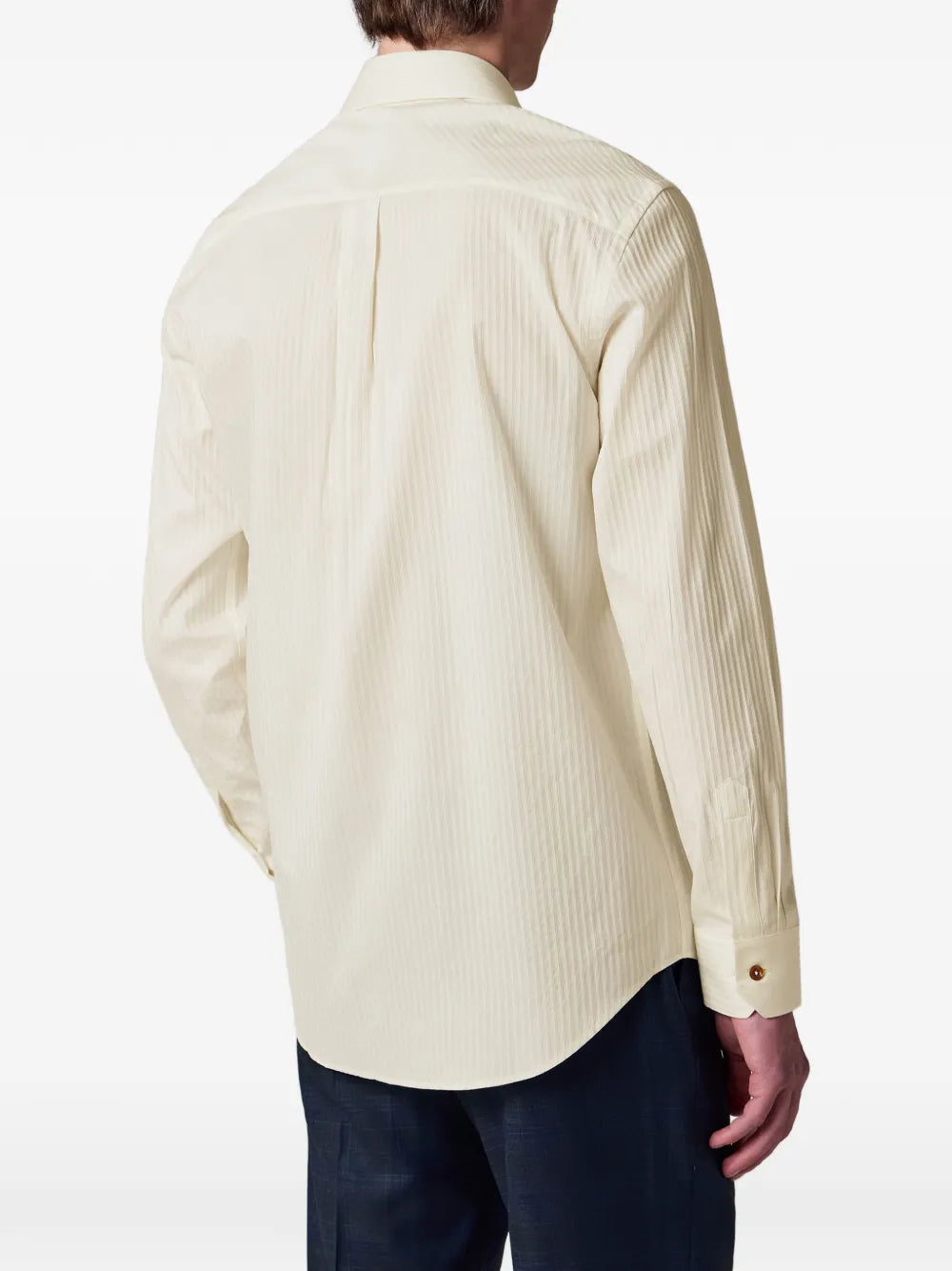 regular-fit beige stripe cotton-silk shirt