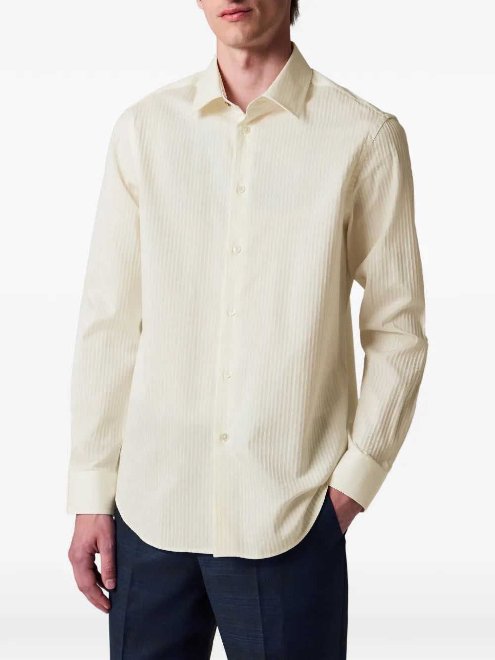 regular-fit beige stripe cotton-silk shirt