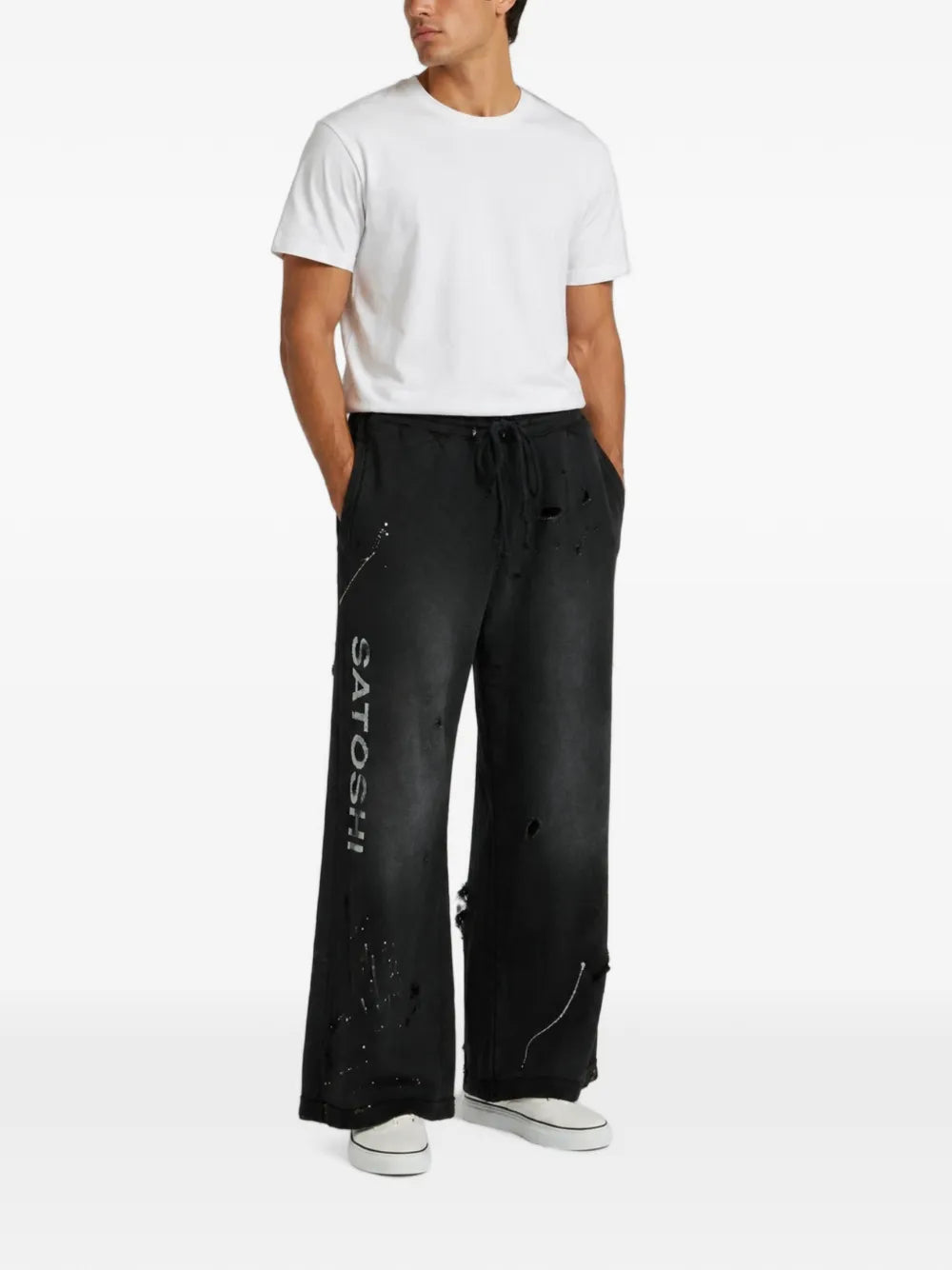 distressed paint-splatter track pants