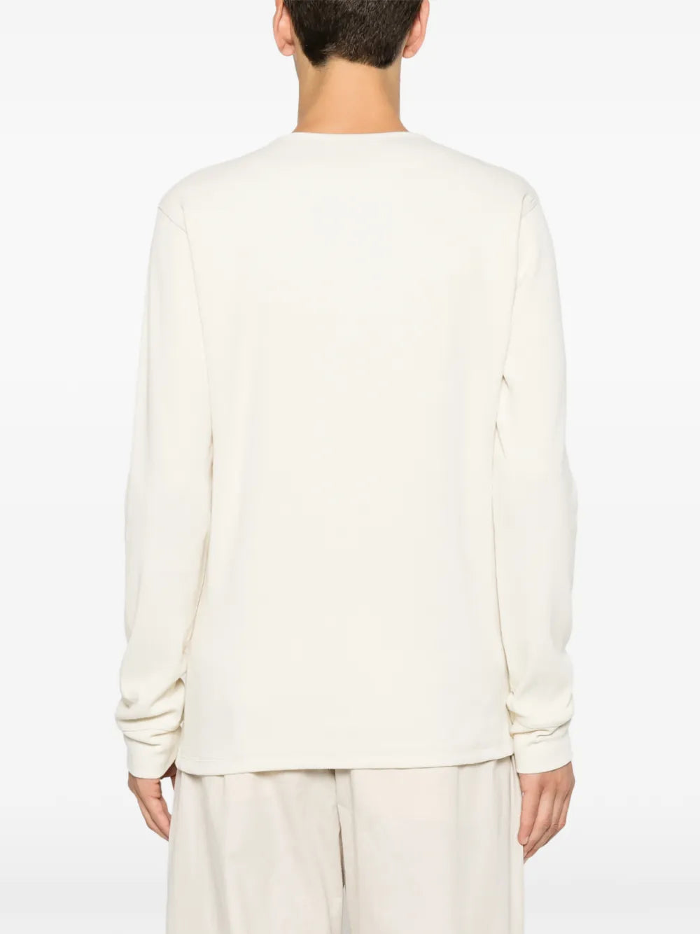 long-sleeve henley T-shirt in linen and cotton-ribbed jersey
