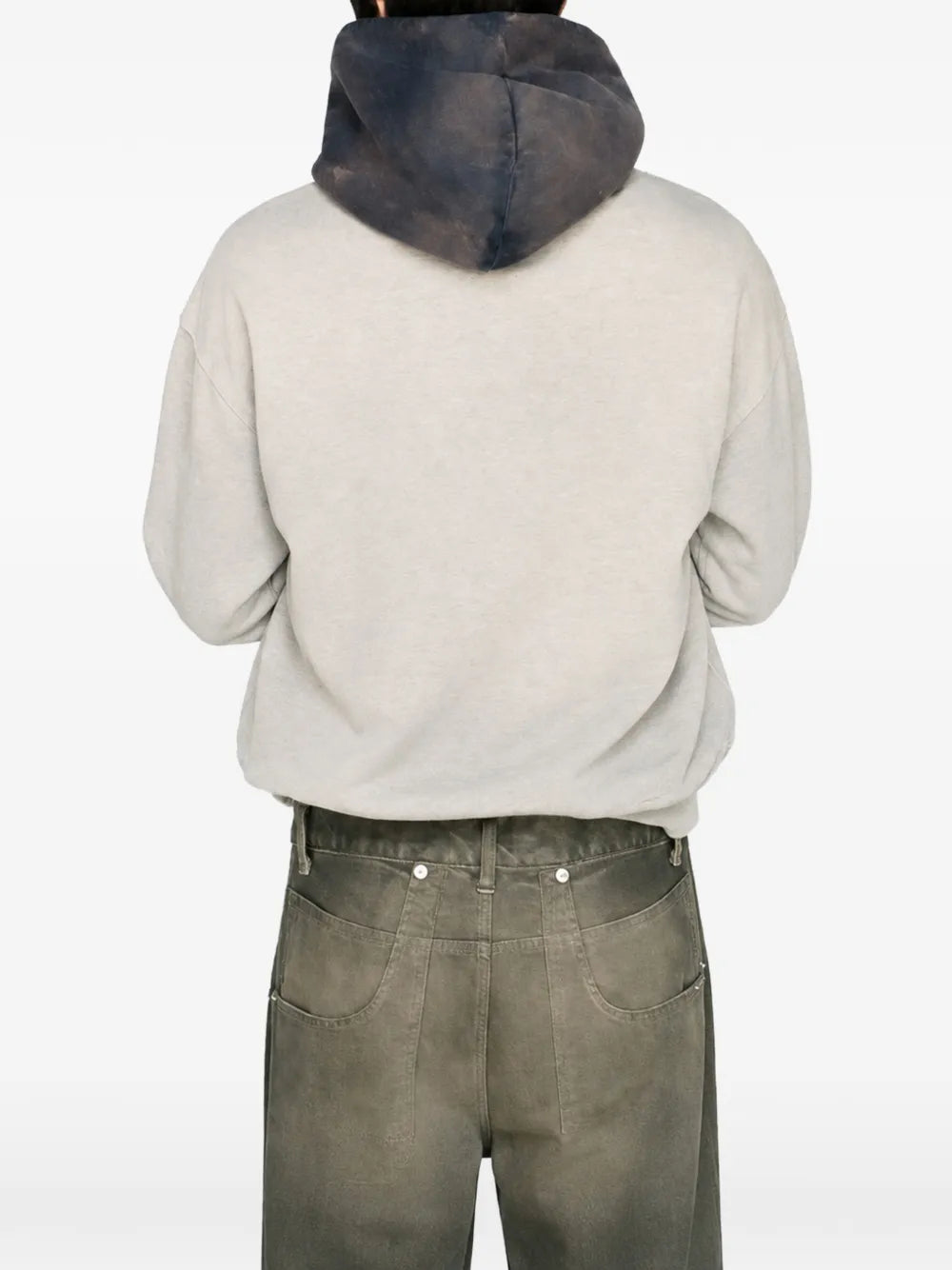 contrast-hood frayed hoodie