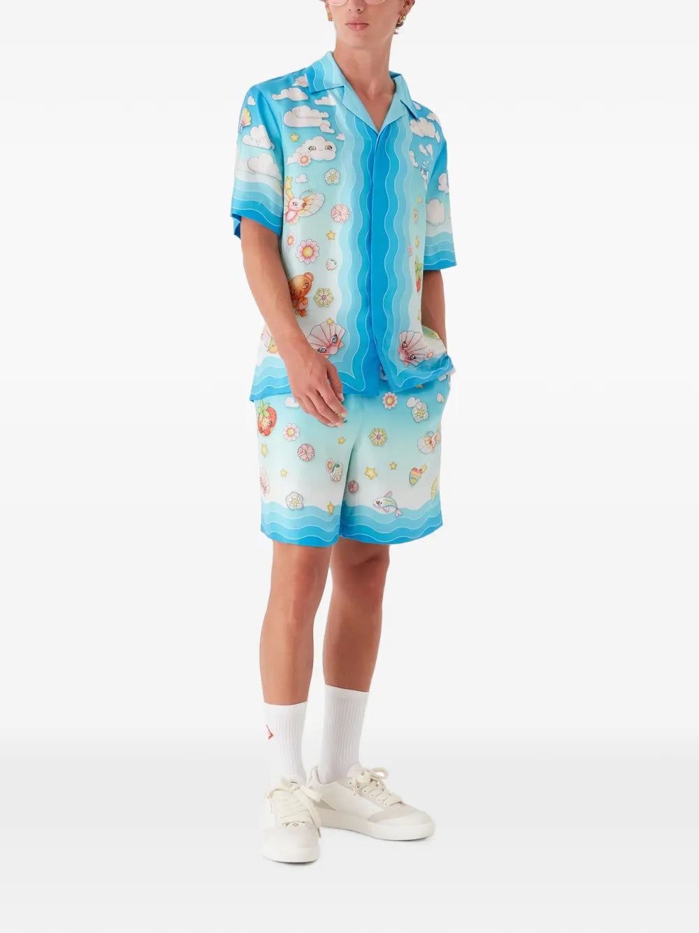 Kawaii-motif silk twill shorts