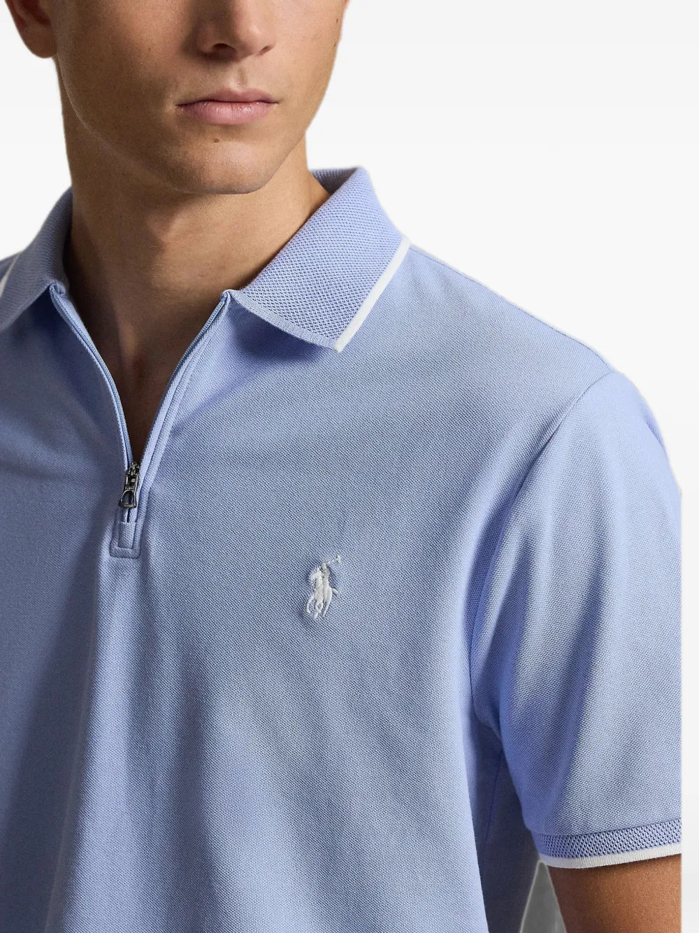 zip-neck logo-embroidered polo shirt