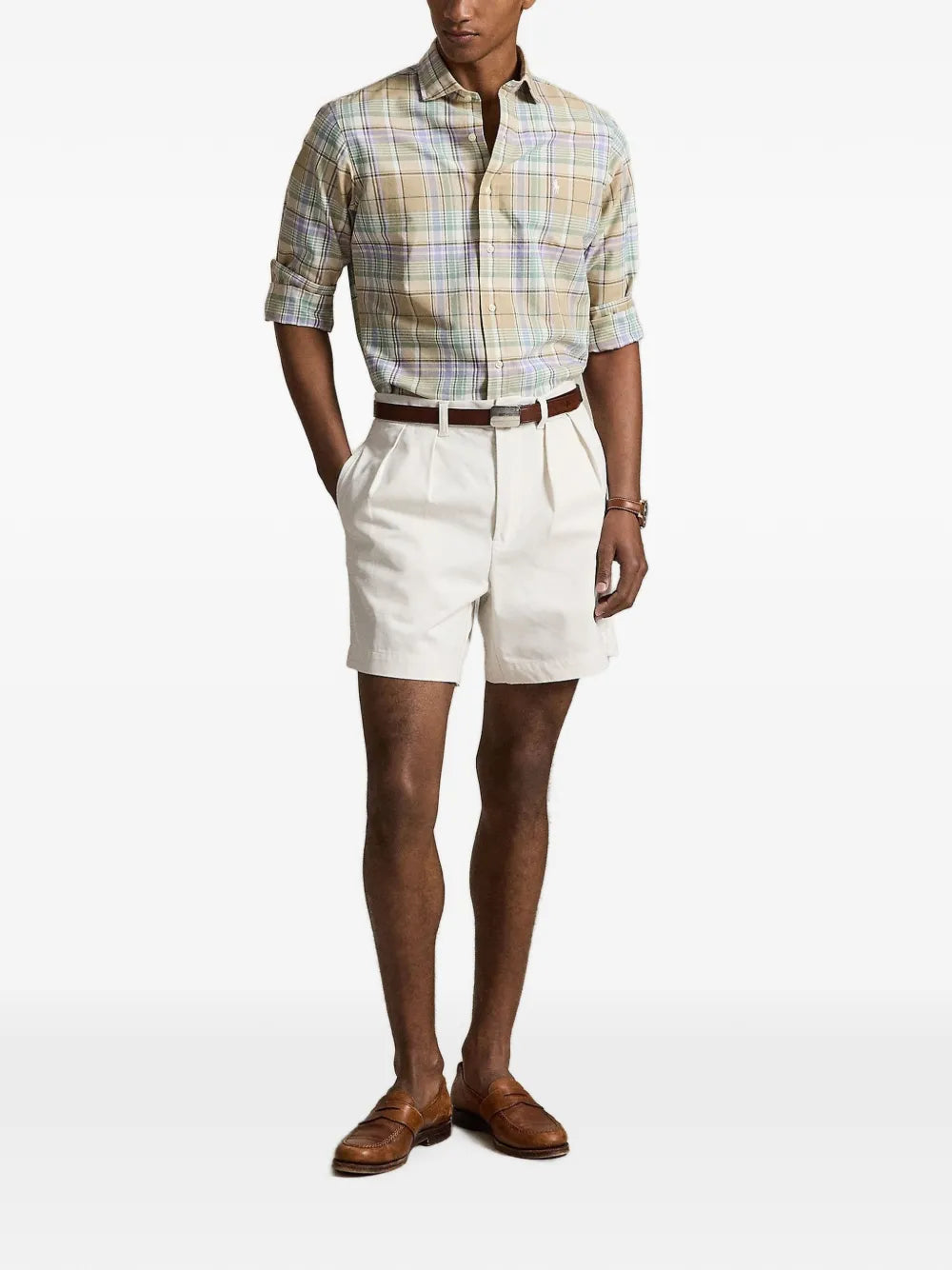plaid-check embroidered-logo shirt