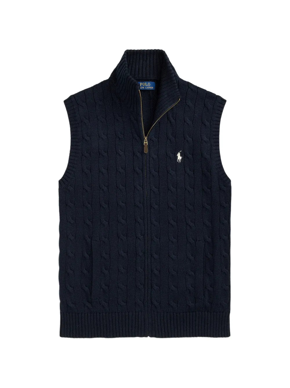 cable-knit zip-up sleeveless cardigan