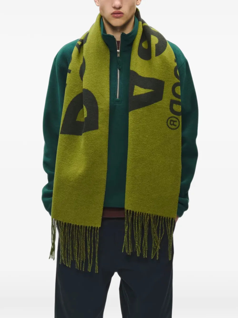 WWLeon logo-print fringed scarf