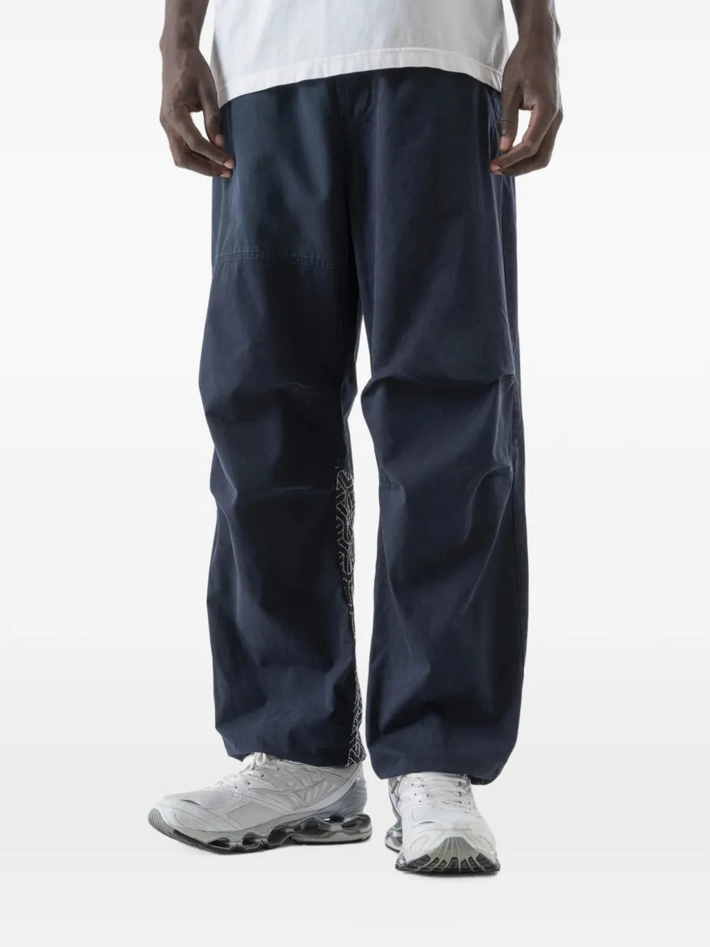 Sashiko embroidered drawstring trousers