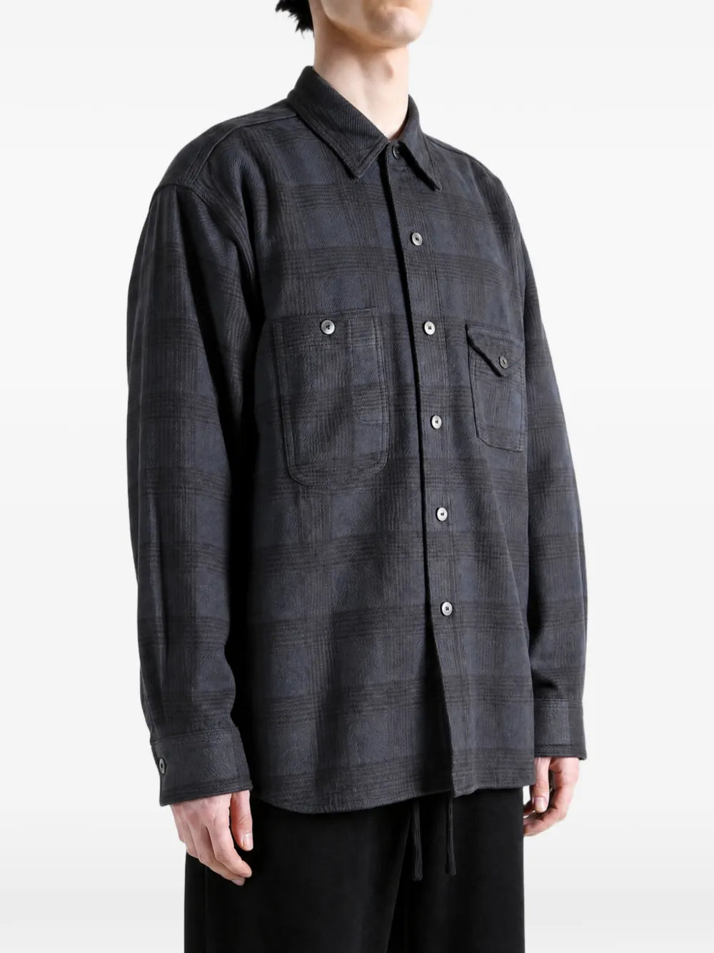 plaid-pattern button-down shirt