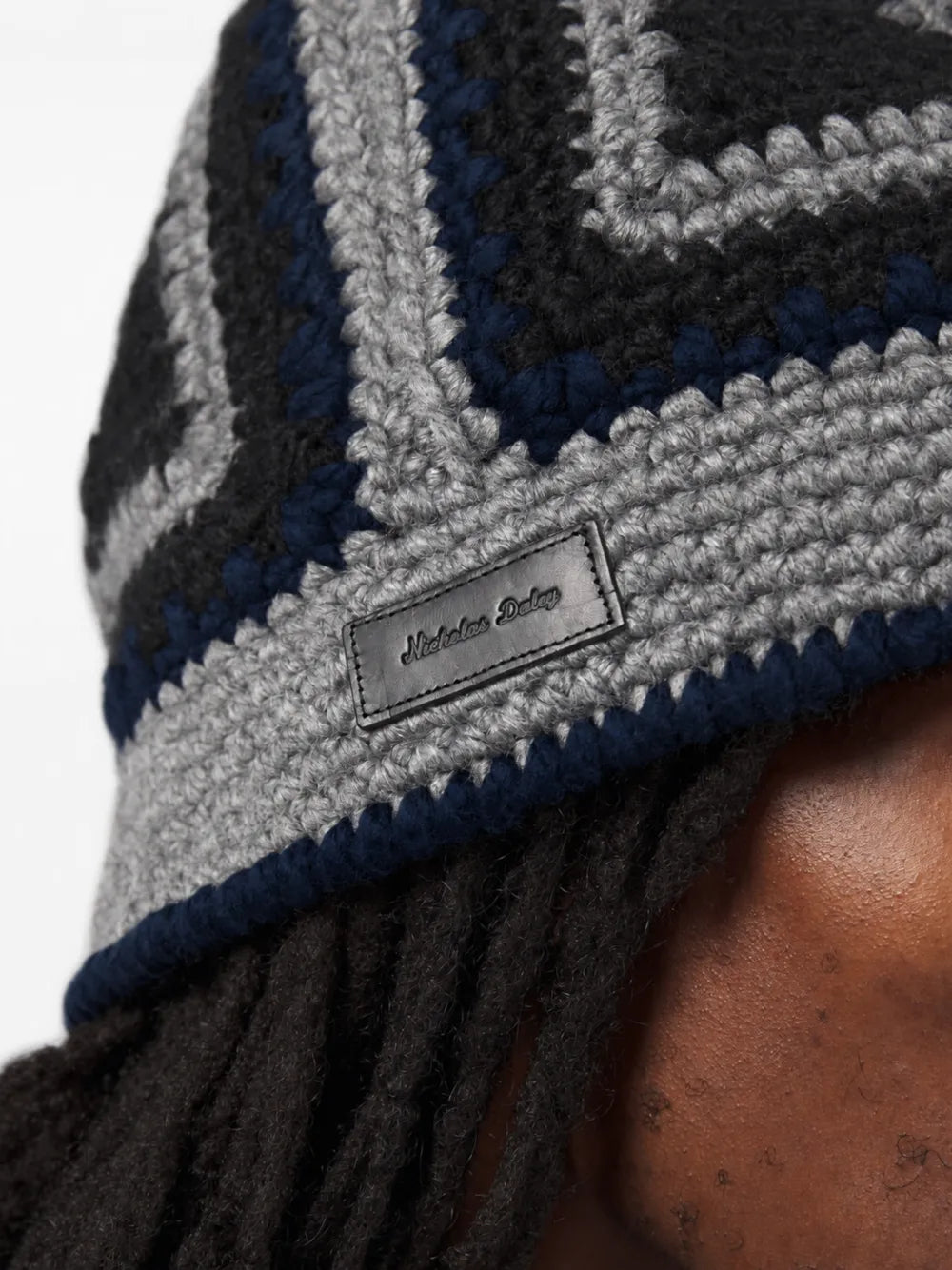 crochet geometric-pattern beanie hat