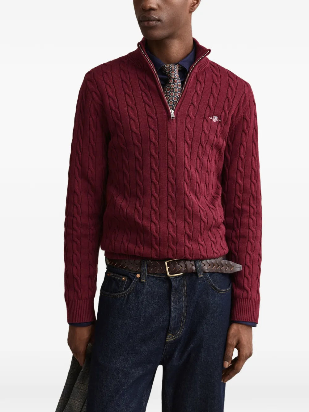 cable-knit half-zip sweater