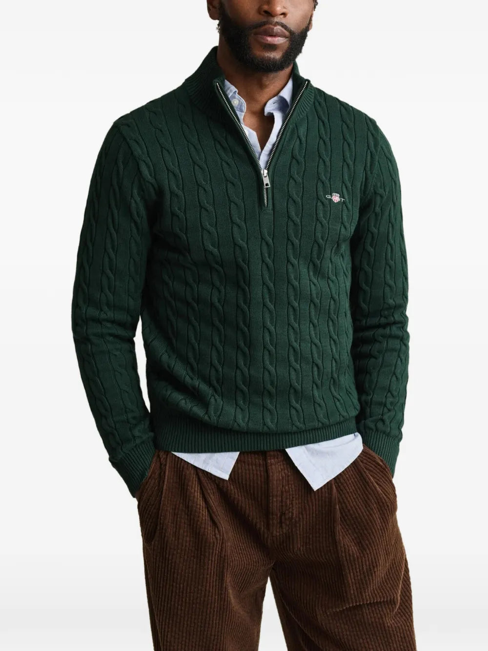 cable-knit half-zip sweater