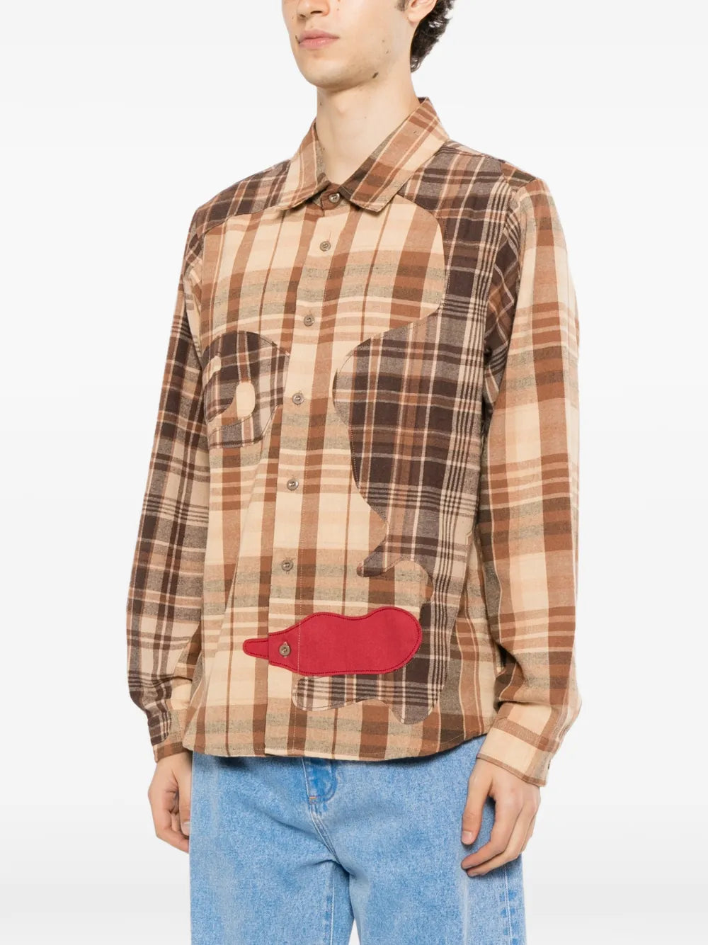 check-pattern patchwork shirt