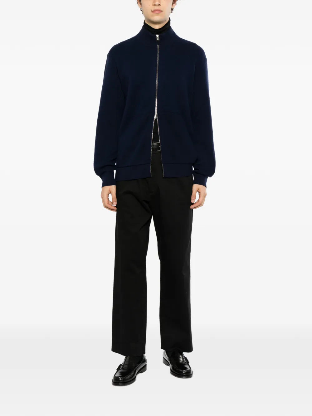 zip-up knitted sweater