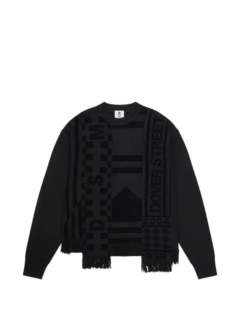 Fringe-Trim Intarsia-Knit Sweater