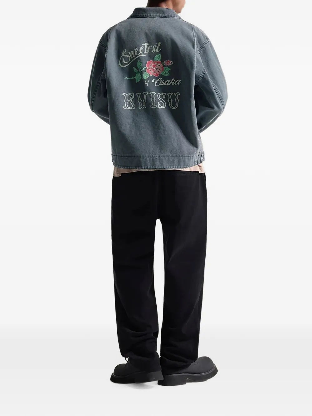 Seagull-print rose-embroidered jacket