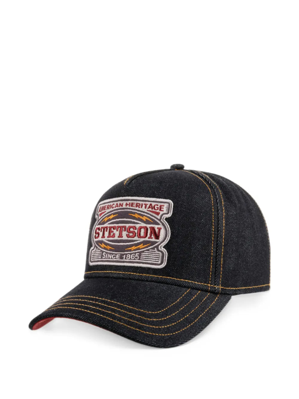 logo-patch denim trucker cap