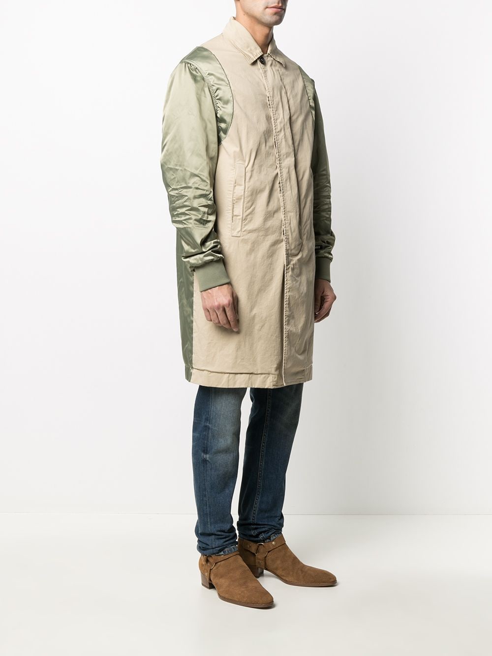 Contrast-Sleeve Single-Breasted Coat